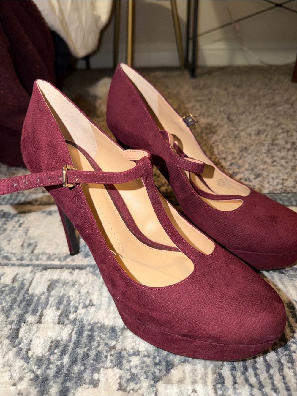Gianni Bini Burgundy Cross-Strap Mary Jane Heels - Picture 4 of 7
